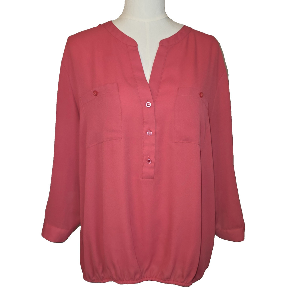 EUC XL Women's Sheer Rose V-Neck Blouse w/Elastic Waist by Soho New York & CO